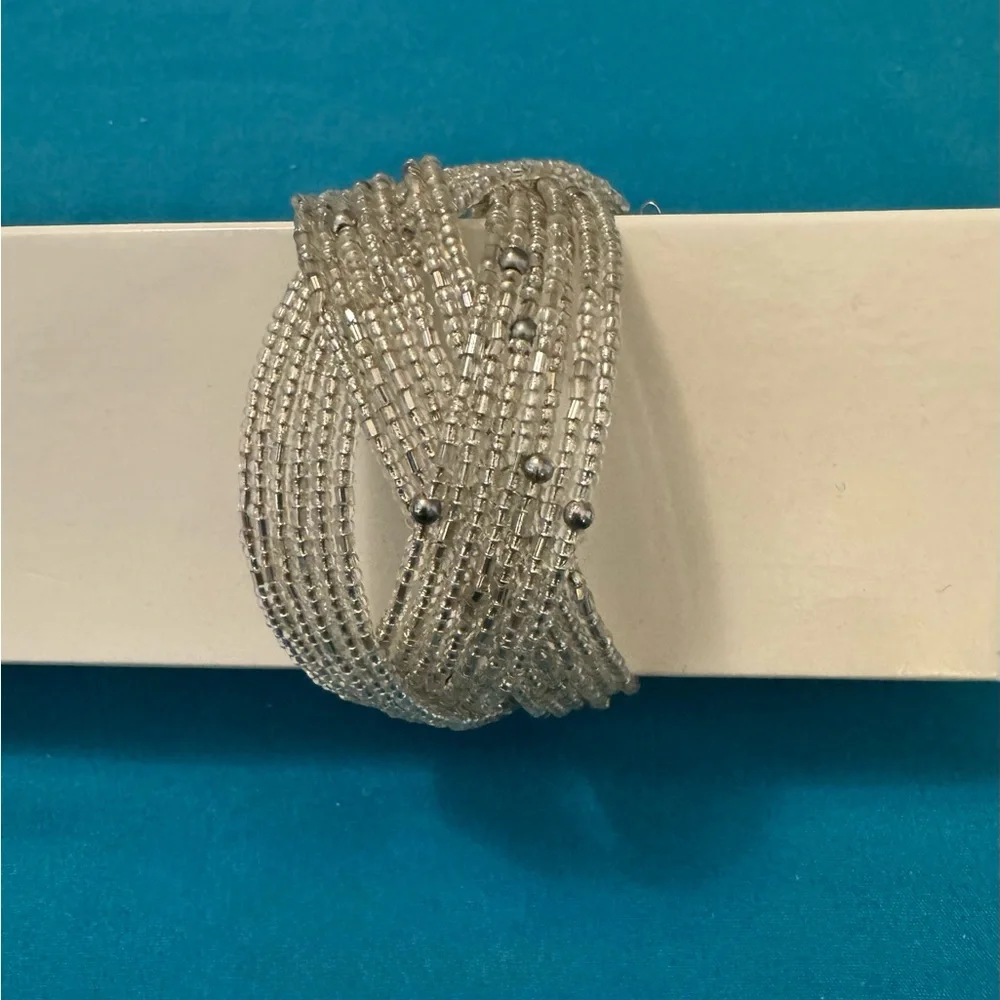 *5 for $20; Silver Intricately Woven Bracelet with Sculptural Design - Picture 2 of 3